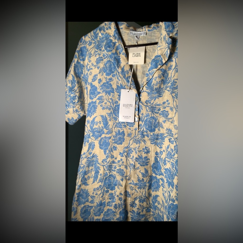 Cottagecore, linen, blue and cream flower print maxi dress